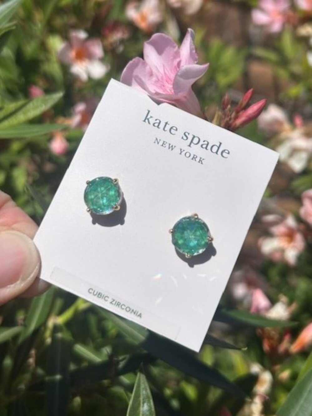 KATE SPADE New York “Bright Ideals” Emerald CV Crystal Gold EARRINGS